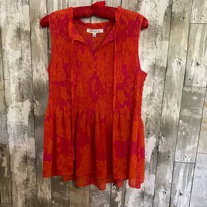 Rose + Olive pink and orange floral smock sleeveless blouse s